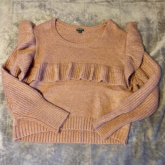 Wild Fable | Cropped Ruffle Pullover Knit Sweater | Dusty Rose | Size XXL - Picture 4 of 10